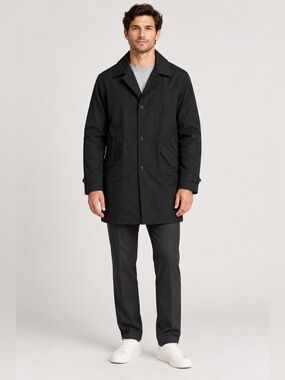 Theory Black Single Breasted Trench Coat Men’s Large Minimalist Jacket